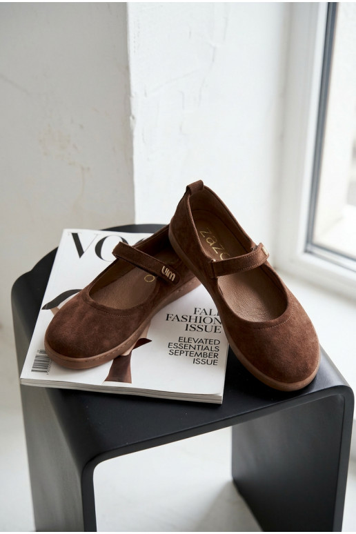 Ballerines en cuir daim Barefoot avec sangles Zazoo 10206 chocolat