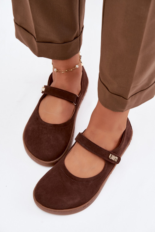 Ballerines en cuir daim Barefoot avec sangles Zazoo 10206 chocolat