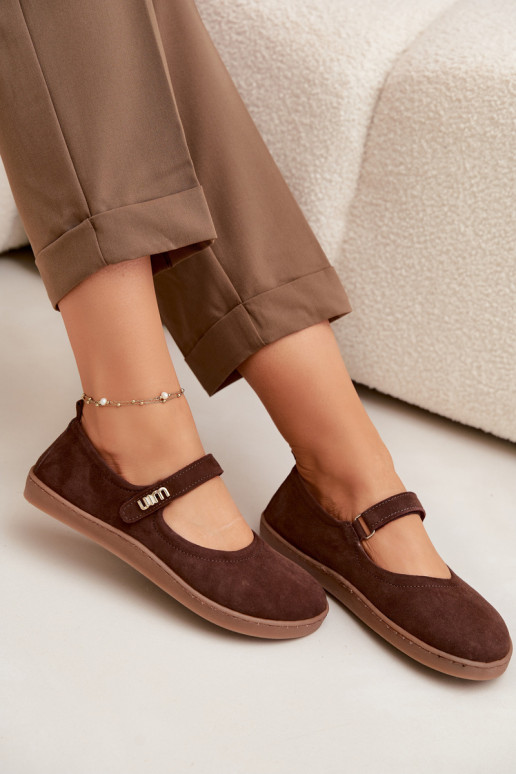 Ballerines en cuir daim Barefoot avec sangles Zazoo 10206 chocolat