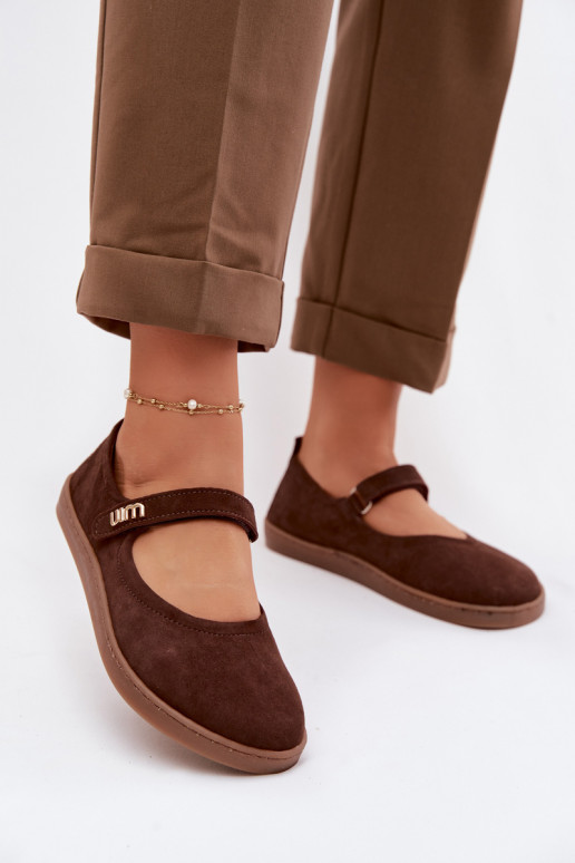 Leren suède ballerina's Barefoot met bandjes Zazoo 10206 chocolade kleur