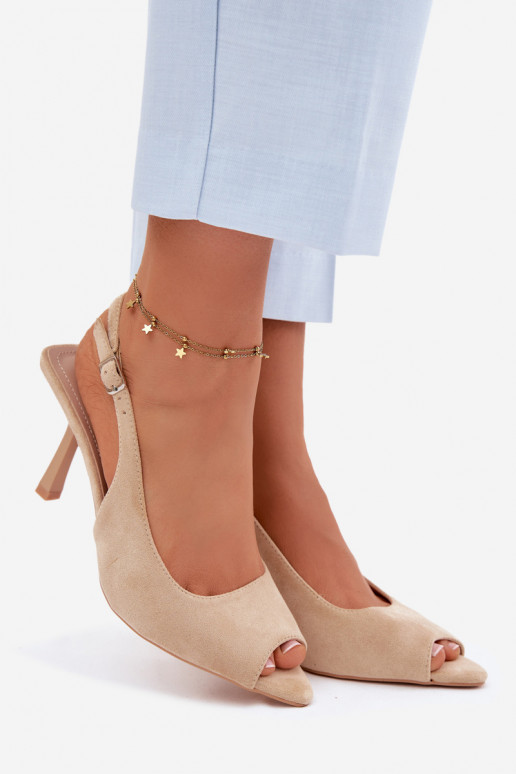 Sandales pour femmes en suédine avec des talons fins couleur sable Sevina