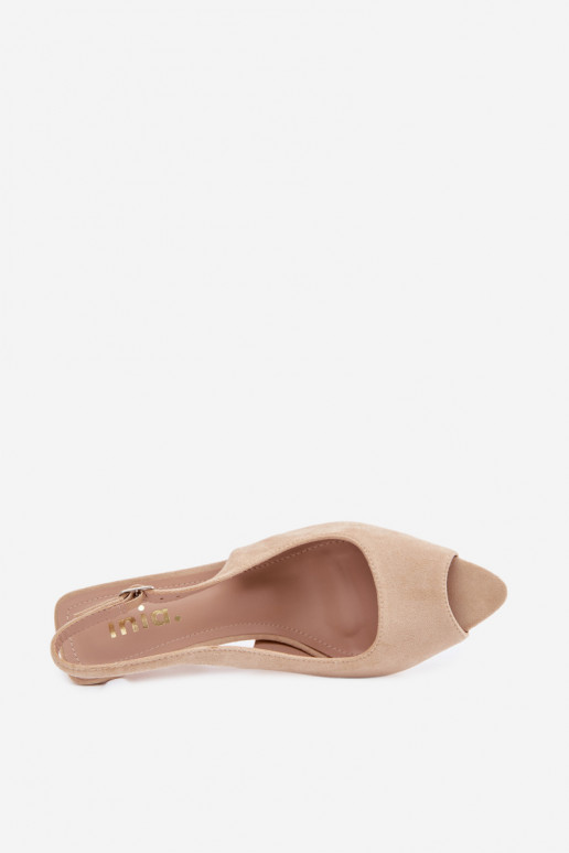 Dames sandalen met dunne hakjes van kunstsuède in zandkleur Sevina