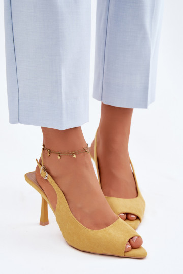 Sandales pour femmes en suédine avec des talons fins couleur jaune Sevina