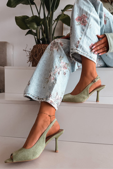Sandales pour femmes en suédine avec des talons fins couleur verte Sevina 2
