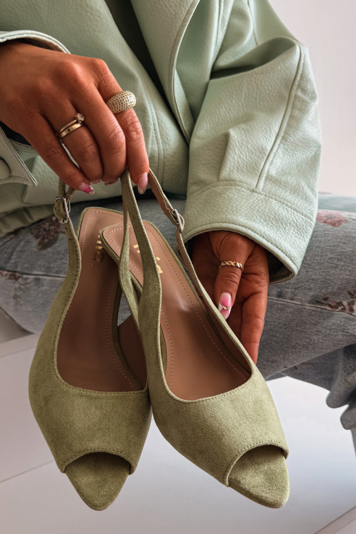 Sandales pour femmes en suédine avec des talons fins couleur verte Sevina