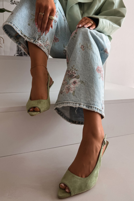 Sandales pour femmes en suédine avec des talons fins couleur verte Sevina