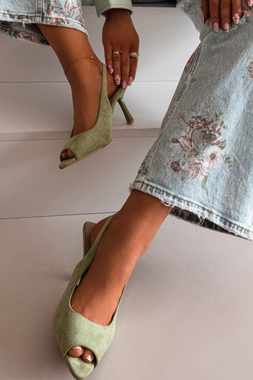 Sandales pour femmes en suédine avec des talons fins couleur verte Sevina