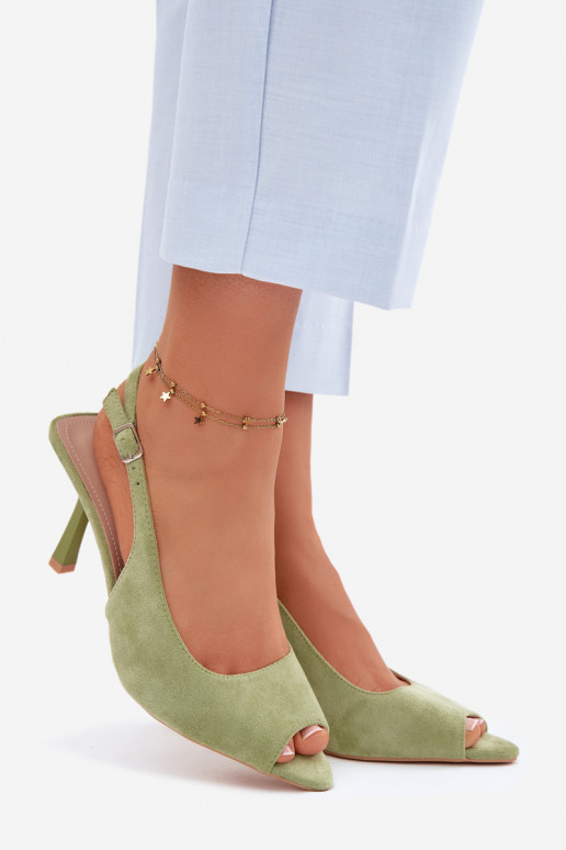 Sandales pour femmes en suédine avec des talons fins couleur verte Sevina