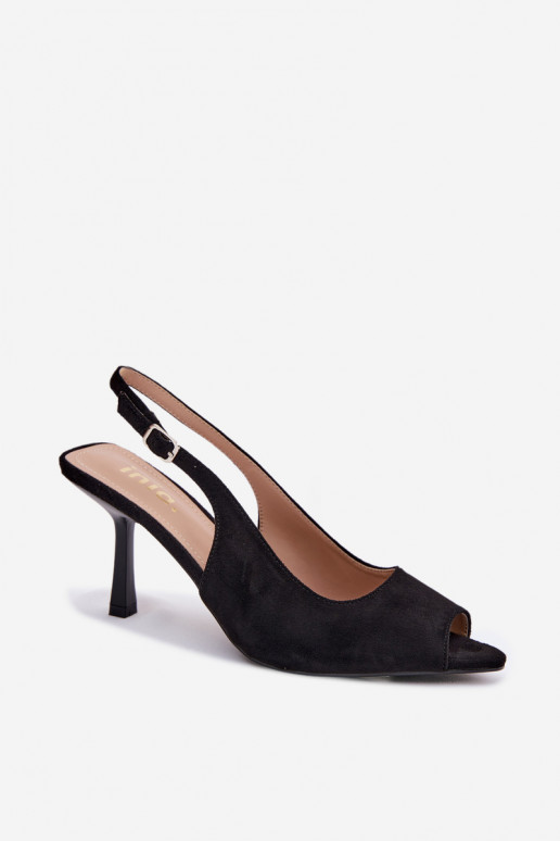 Sandales pour femmes en suédine avec des talons fins couleur noire Sevina