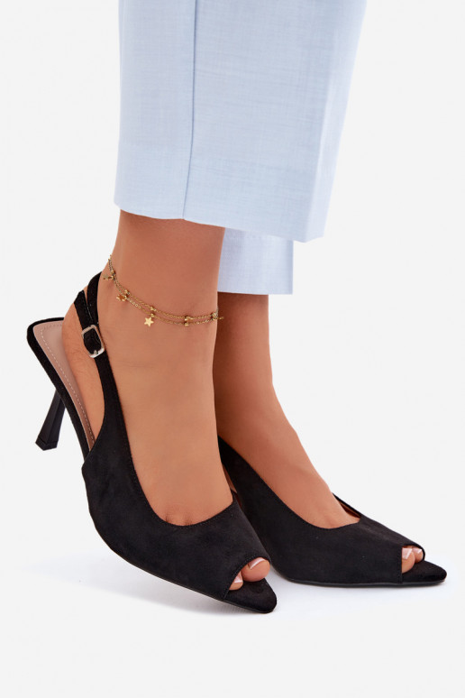 Sandales pour femmes en suédine avec des talons fins couleur noire Sevina