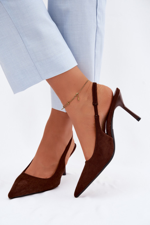 Sandales pour femmes en suédine avec des talons fins couleur chocolat Kevina