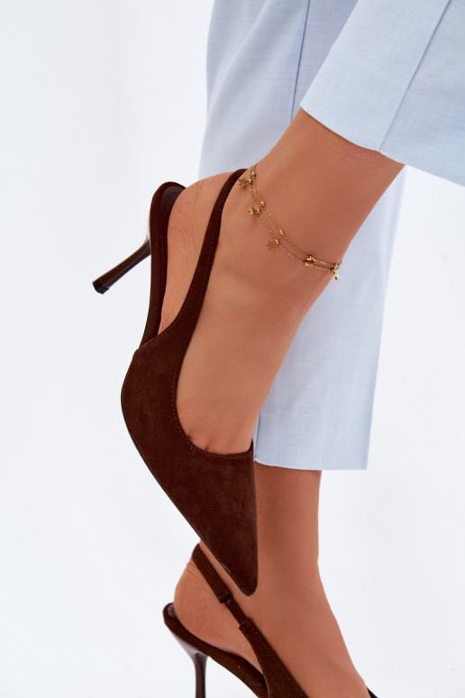 Sandales pour femmes en suédine avec des talons fins couleur chocolat Kevina