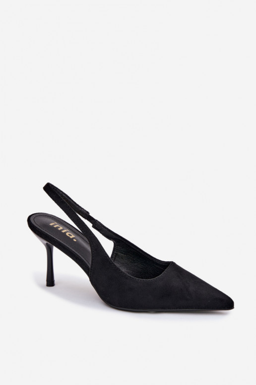 Dames sandalen met dunne hakjes van kunstsuède in zwarte kleur Kevina