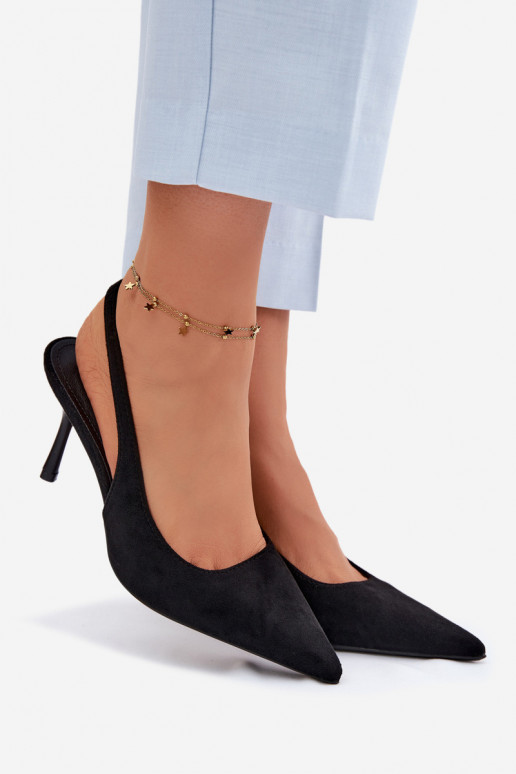 Sandales pour femmes en suédine avec des talons fins couleur noire Kevina