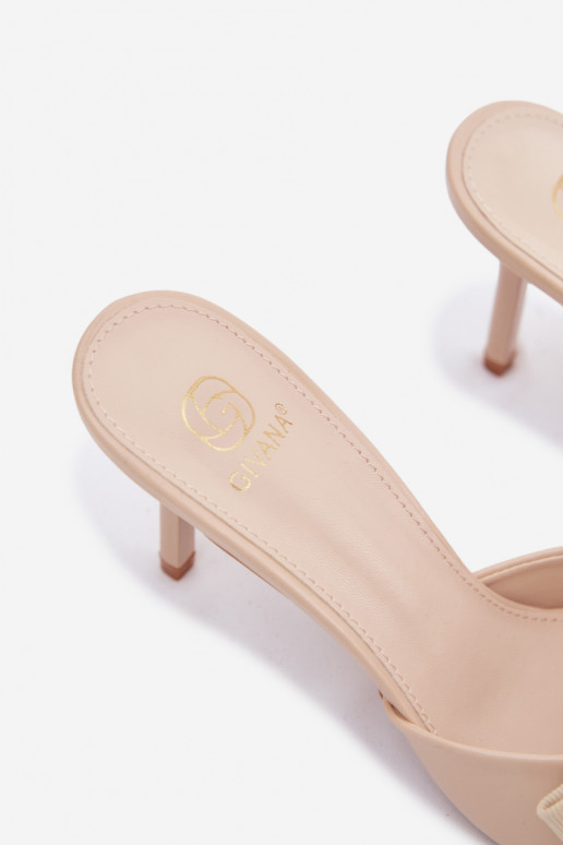 Dames slippers met dunne hakken en strikjes zandkleur Jelessa