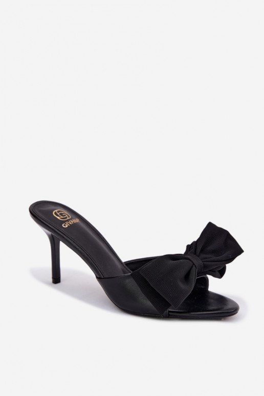 Mules pour femmes avec fins talons et nœuds couleur noire Jelessa