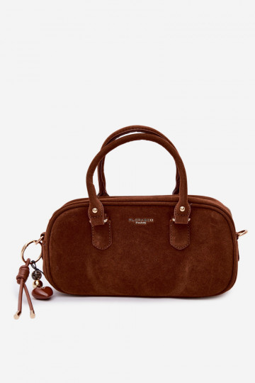 Bruine koffer-type tas van kunstsuède Annelle