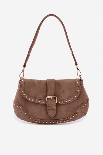 Tas met studs van kunstsuède in donker zandkleur Clarielle