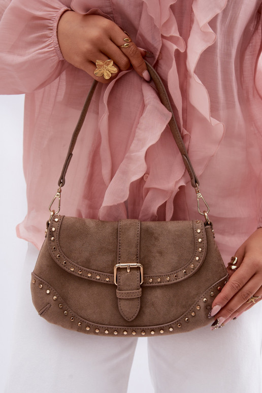 Handtas met klinknagels van eco-suèdeoIna Donkerbeige Clarielle