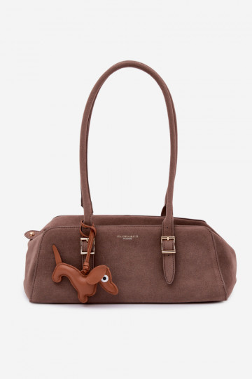 Tas van kunstsuède met hanger in donker zandkleur Noely