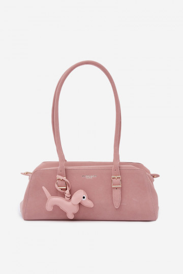 Tas van kunstsuède met hanger in roze Noely