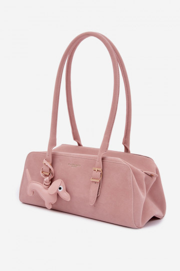 Tas van kunstsuède met hanger in roze Noely 2
