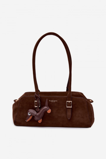 Tas van kunstsuède met hanger in chocoladekleur Noely