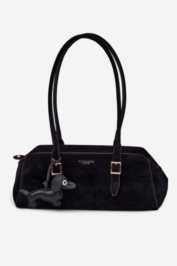 Tas van kunstsuède met hanger in zwart Noely