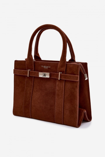 Koffer-type tas van kunstsuède in bruin Noressa 2