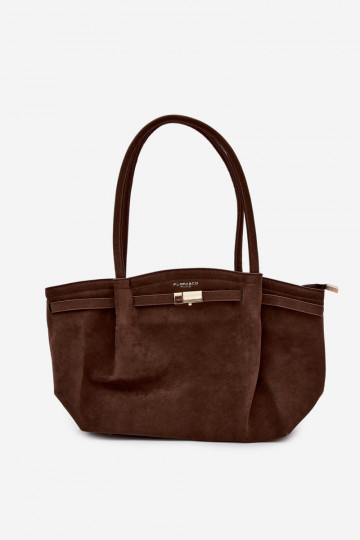 Sac shopper en suédine couleur chocolat Elleea
