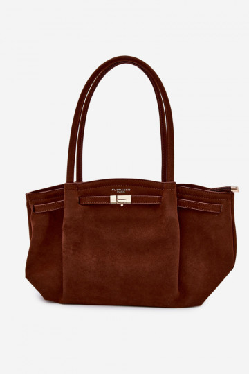 Sac shopper en suédine couleur marron Elleea