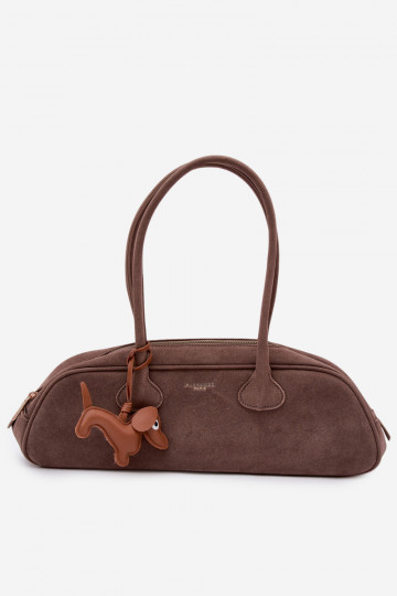 Sac baguette avec fermeture en suédine imitation couleur sable foncé Annette