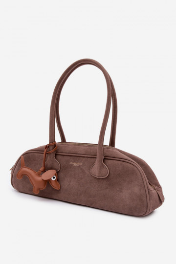 Sac baguette avec fermeture en suédine imitation couleur sable foncé Annette 2