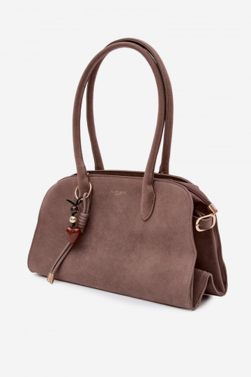 Sac avec porte-clé et fermoir en suédine couleur sable foncé Violette 2