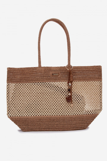 Lucette gehaakte shopper tas groot met sleutelhanger ivoorkleur