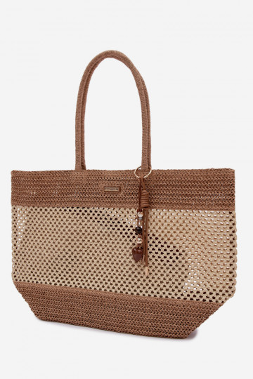 Sac shopper tissé grand avec porte-clé couleur ivoire Lucette 2