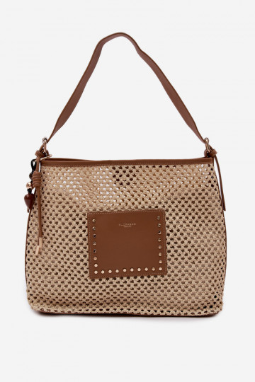 Sac avec éléments tressés et porte-clés pour l'été couleur ivoire Fayette