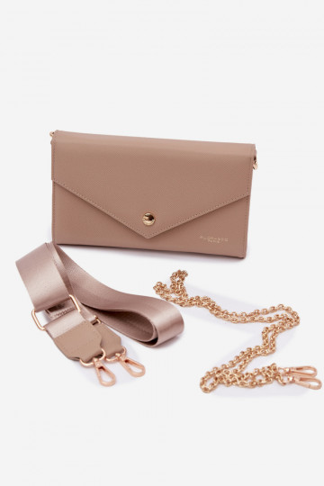 Tas in envelopstijl met twee vakken en decoratieve linten in ivoor kleur Pauline 2