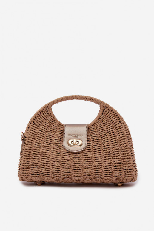 Geflochten Eine kleine Handtasche mit Zierstreifen braun-goldene Farbe Delphine