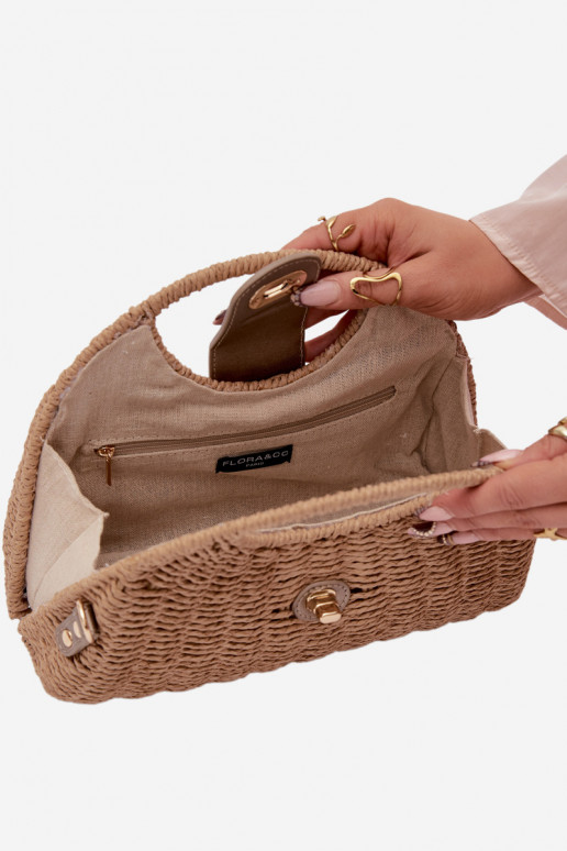 Tressé Un petit sac à main avec bandes décoratives brun-couleur dorée Delphine