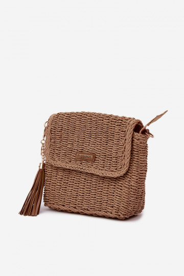 Petit sac type facteur avec éléments ajourés marron Tamara