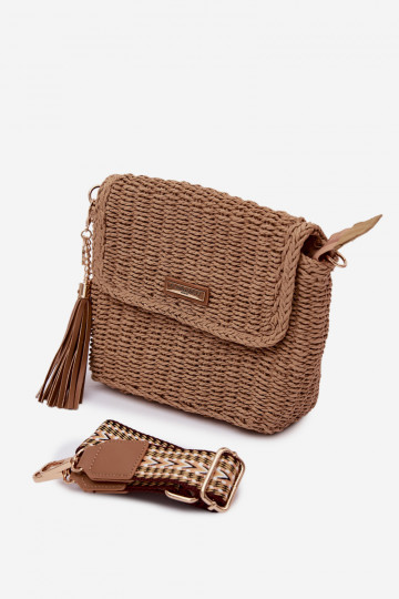 Petit sac type facteur avec éléments ajourés marron Tamara 2