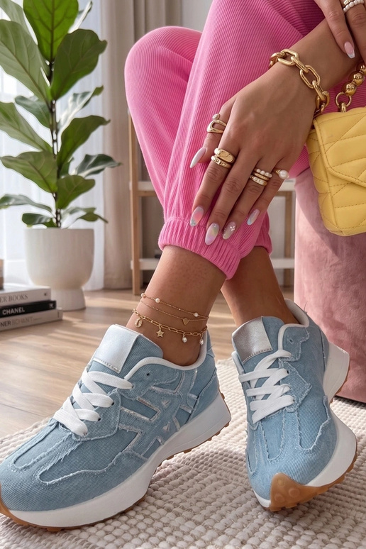 Denim sneakers op een platform Constanza