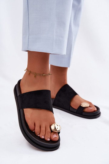 Pantoufles pour femmes Ze couleur doréem Detalem couleur noire Felinae 2