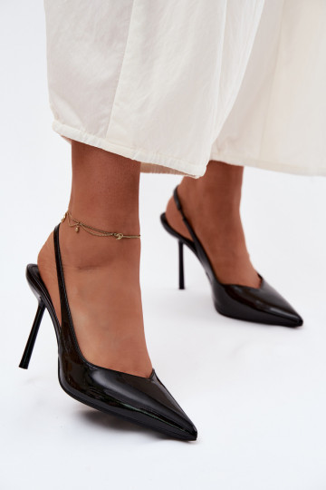 mit Lackeffekt hochhackige Schuhe SandalenImitacji Skóry schZuarze Farbe Calera