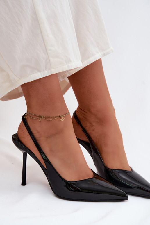 Schwarze lackierte High-Heels-Sandalen aus Kunstleder Calera