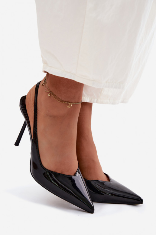 avec effet vernis chaussures à talons hauts des sandalesImitacji Skóry couleur noire Calera