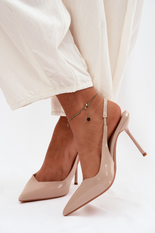 avec effet vernis chaussures à talons hauts des sandalesImitacji Skóry beige Calera