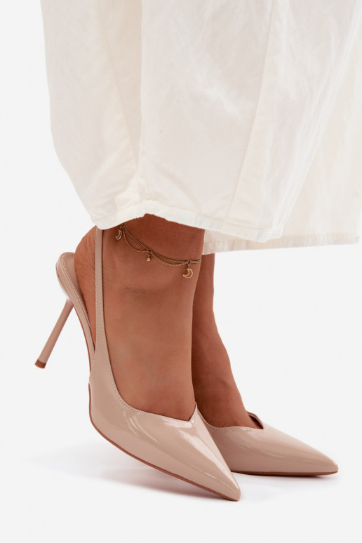 mit Lackeffekt hochhackige Schuhe SandalenImitacji Skóry Beige Calera