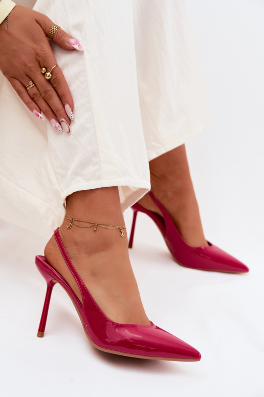 avec effet vernis chaussures à talons hauts des sandalesImitacji Skóry couleur rose Calera